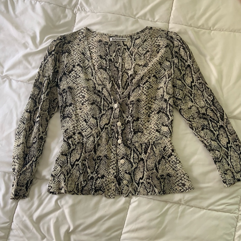 sheer snakeskin reformation blouse